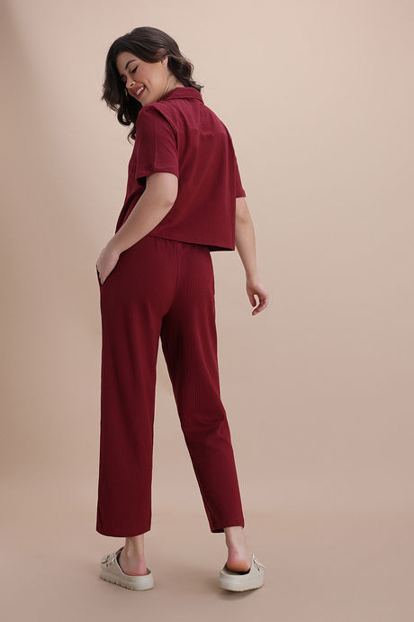 Zivame Knit Cotton Loungewear Set - New Maroon — image 3